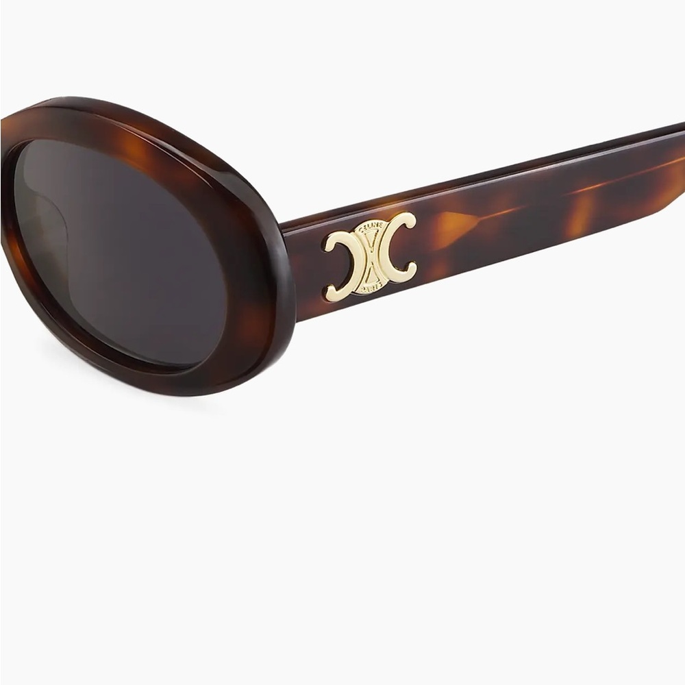 Celine Tortoiseshell Oval Sunglasses with Gold Logo - Picture 2 of 8